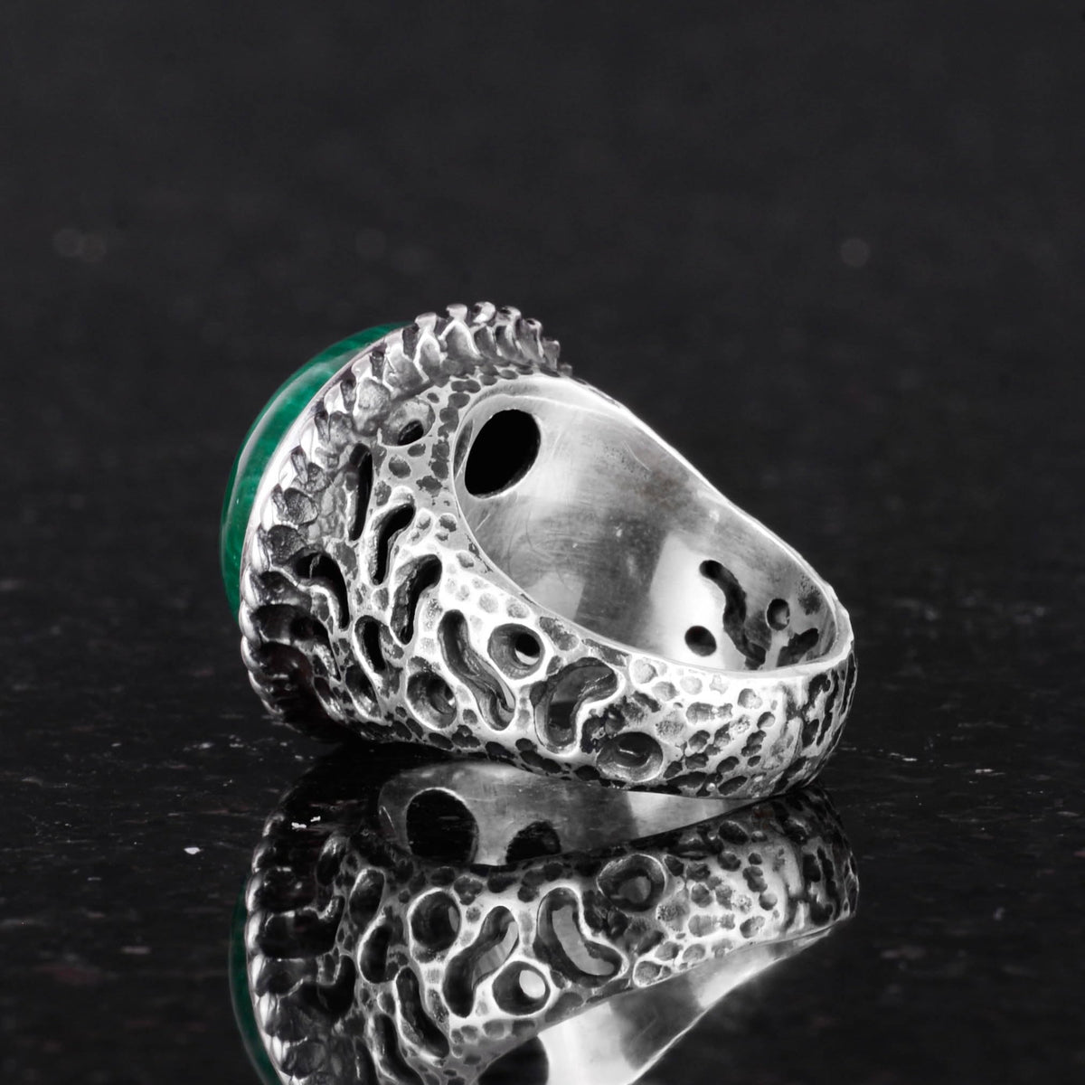 Natural Stone Ring - 925 Sterling Silver Men's Ring with Malachite — 5