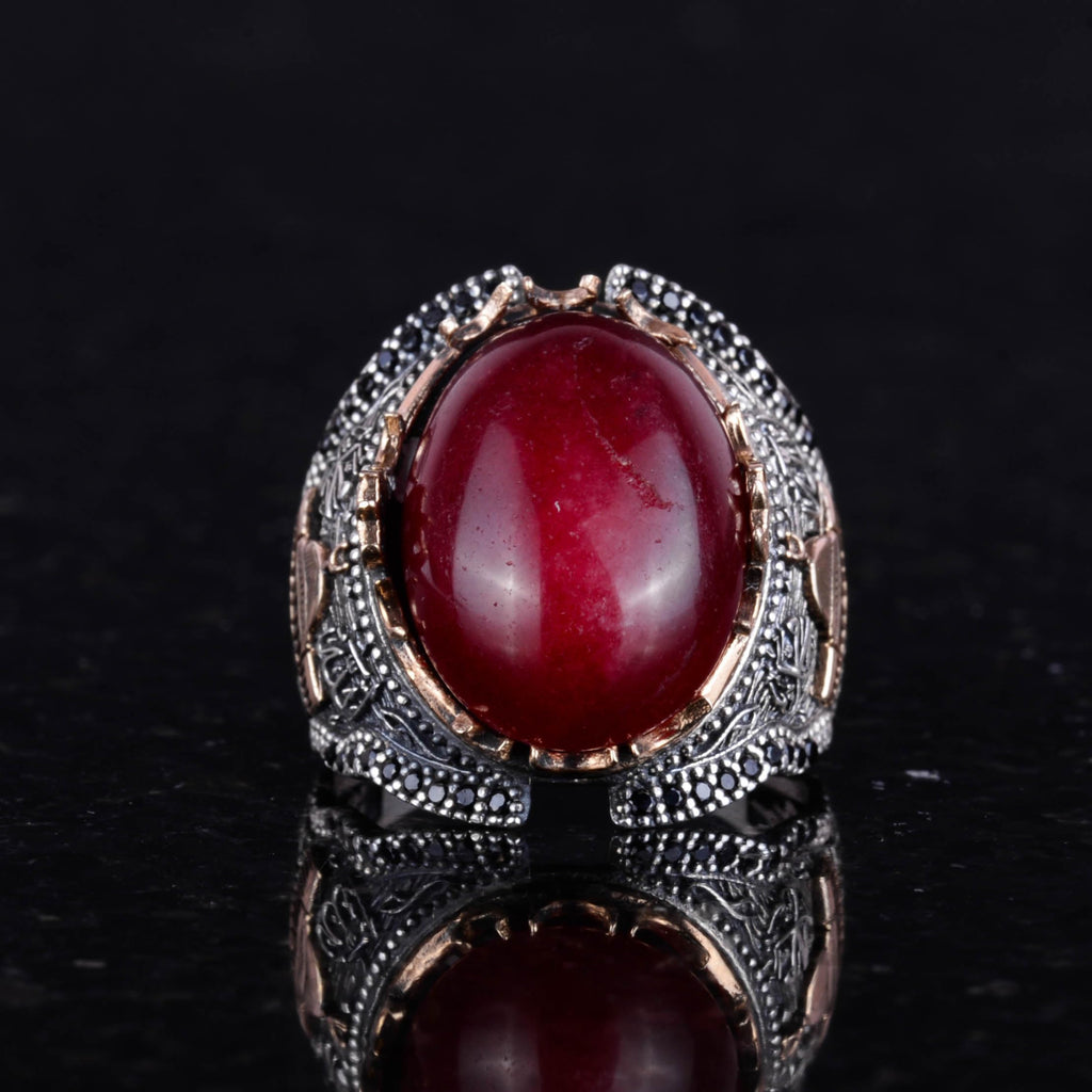 Natural Ruby Stone Silver Men's Ring (Model-3) — 4