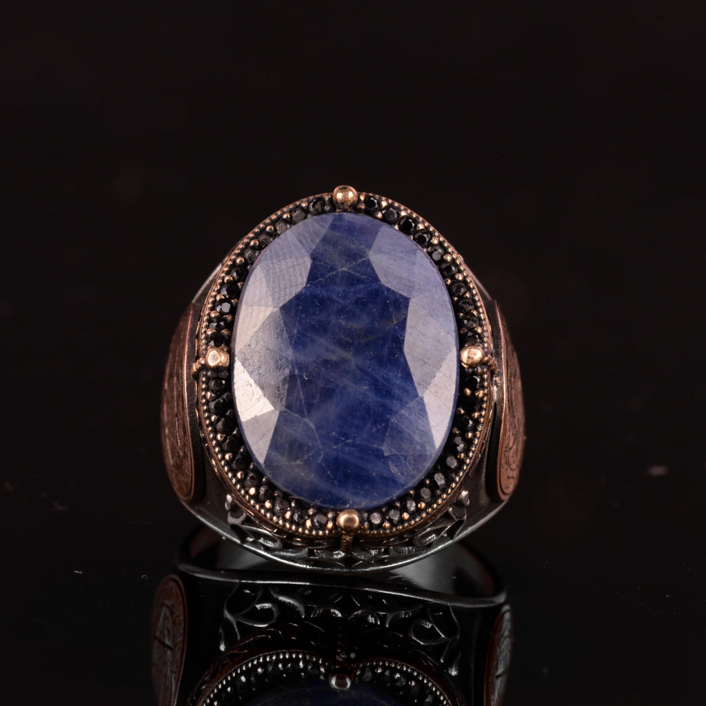 Islamic Silver Ring | Natural Blue Sapphire Stone | Elegant 925 Sterling Silver Men's Ring | Design of Loyalty and Wisdom — 4