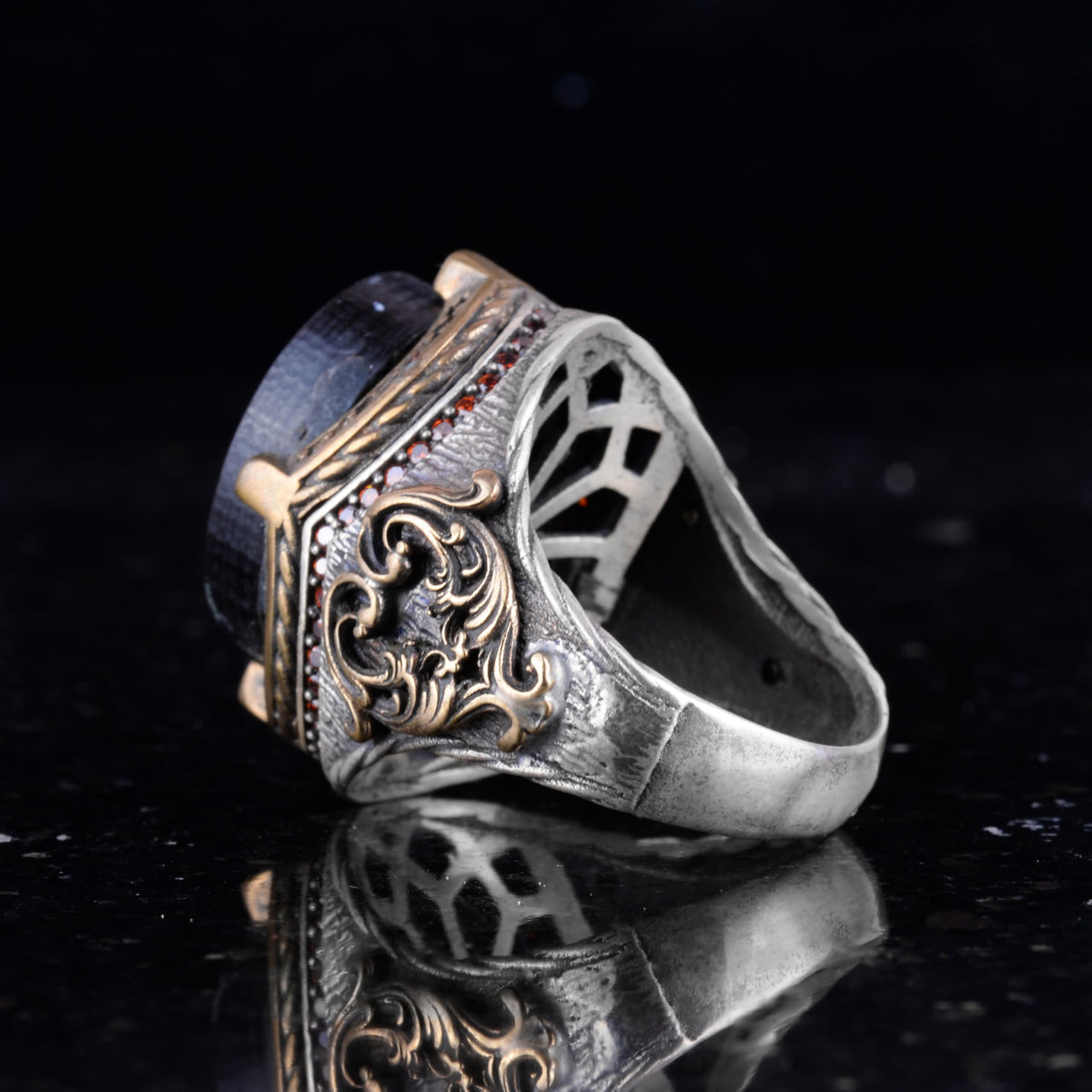 Silver Men's Ring - Onyx Stone - Solomon Seal Symbol, Courage and Vitality Symbol - Handmade Ring — 5