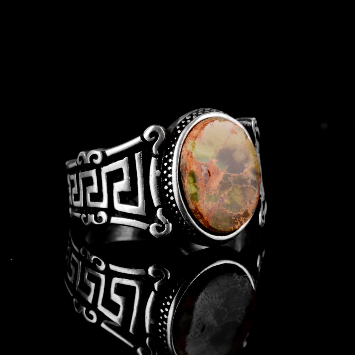 Natural Arizona Turquoise Stone Ring, 925 Sterling Silver Men's Ring (Model-2) — 4