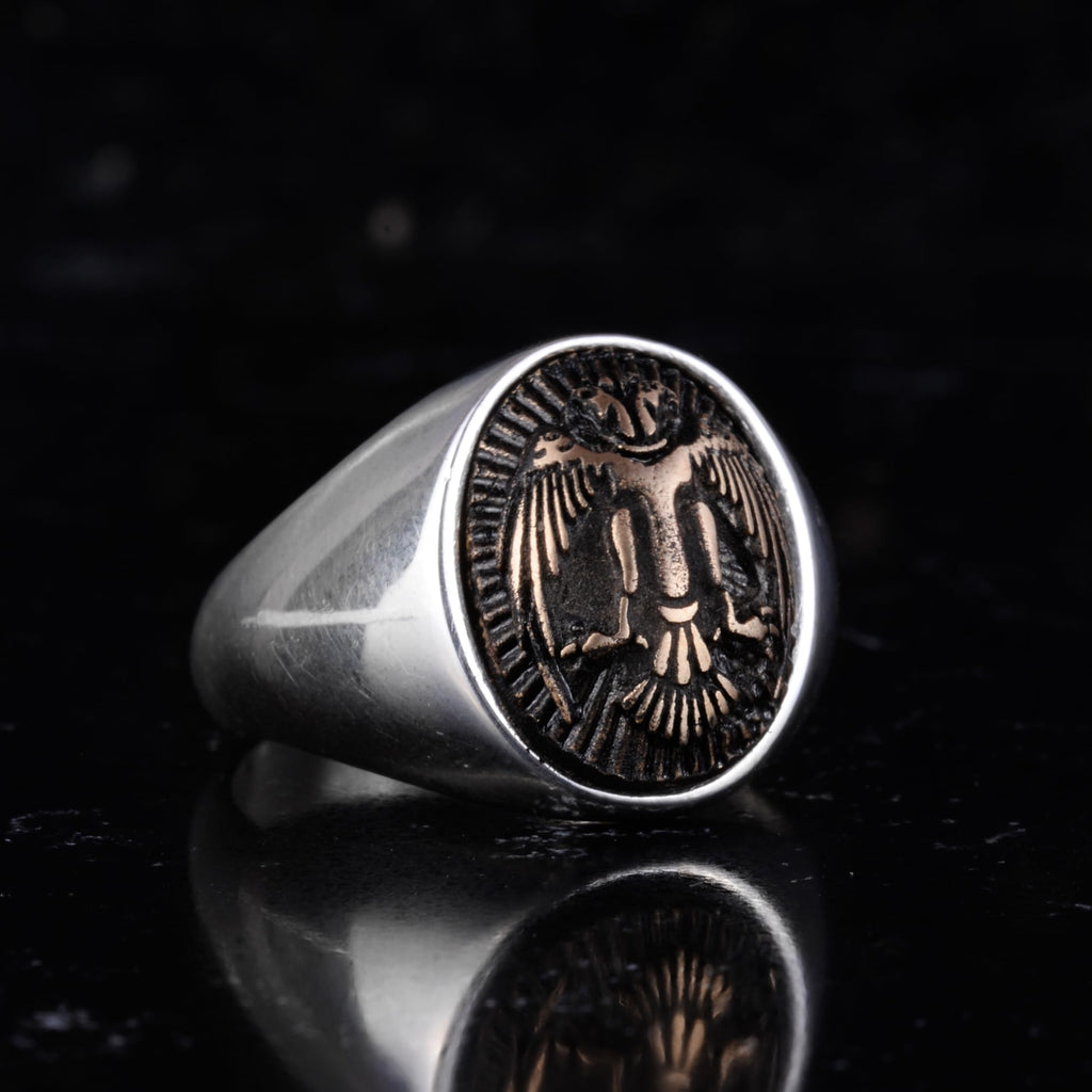 KAMBO 925 Sterling Silver Men's Symbol Minimalist Ring – Handmade Power and Protection Seal Ring (Eagle) — 6
