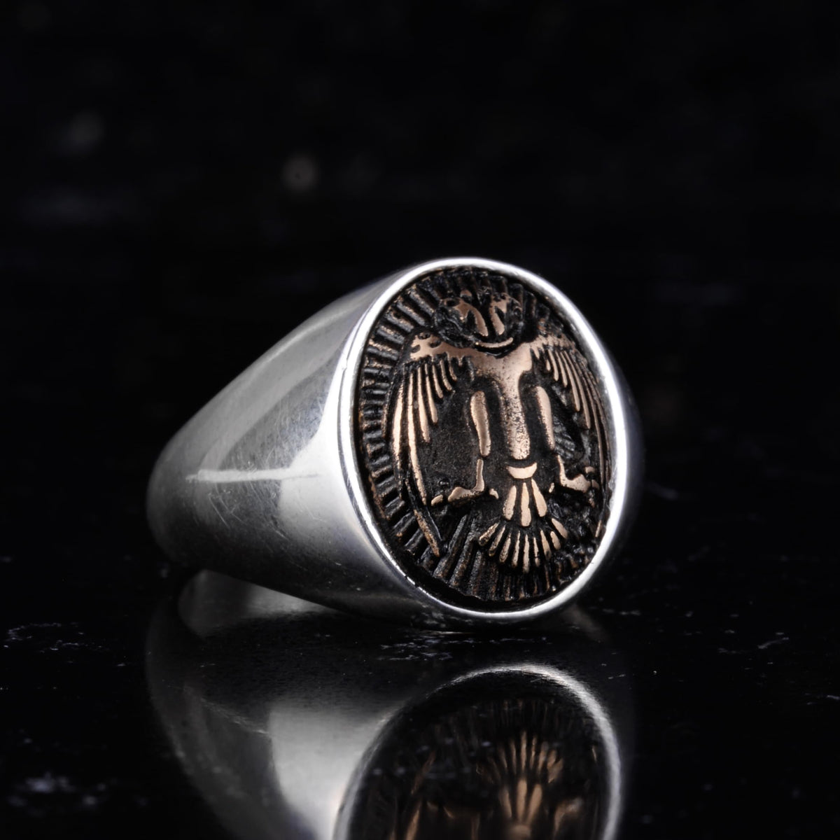 KAMBO 925 Sterling Silver Men's Symbol Minimalist Ring – Handmade Power and Protection Seal Ring (Eagle) — 6