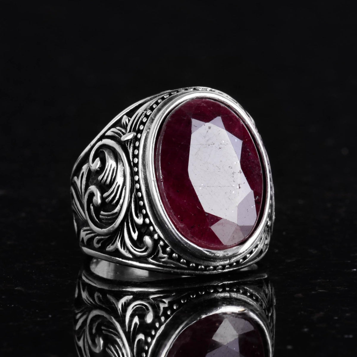 Natural Ruby Stone Ring - 925 Sterling Silver — 6