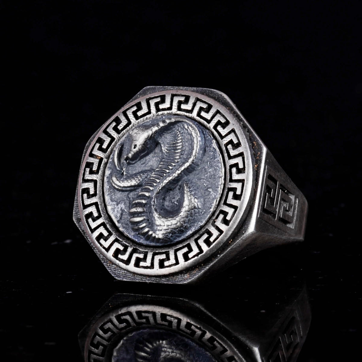 KAMBO 925 Sterling Silver Ring - Greek Key Design Men's Ring - Handmade Unique Ring (Cobra) — 6