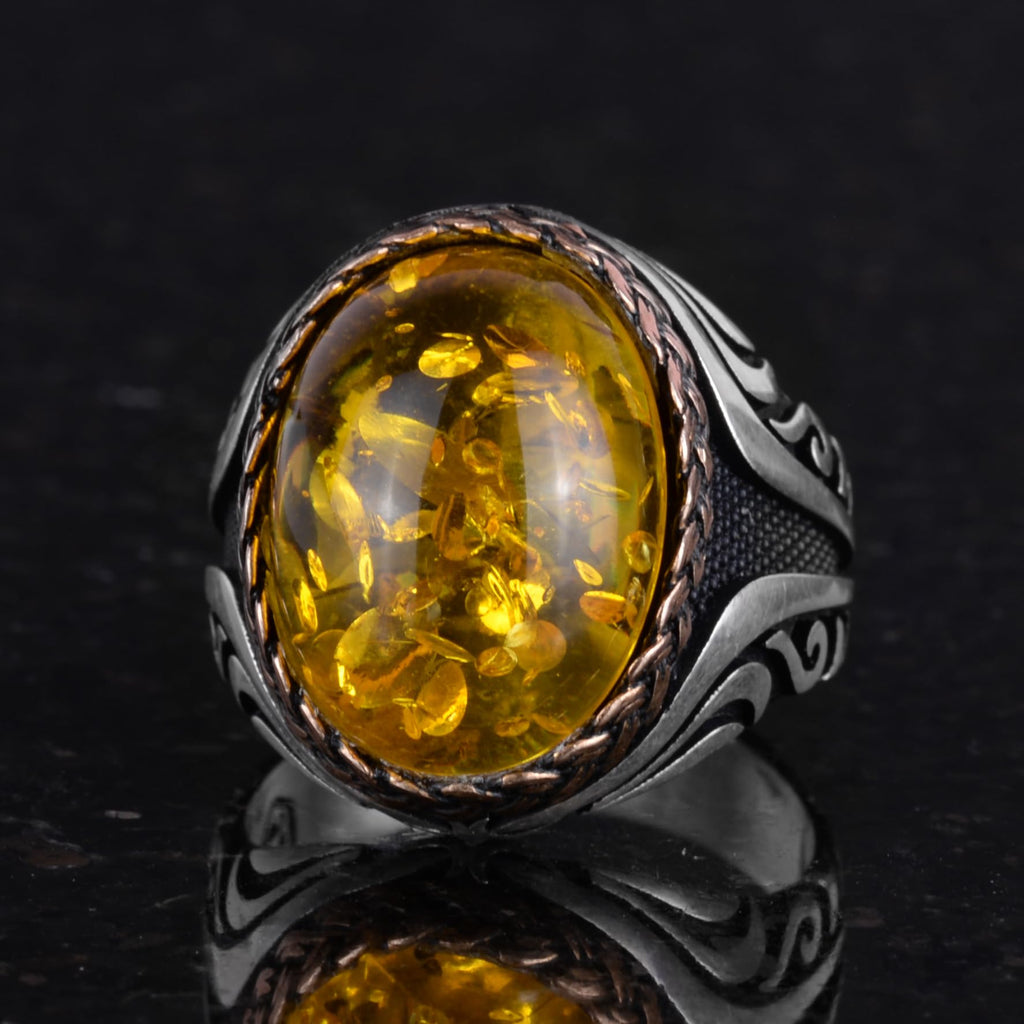 925 Sterling Silver Ring - Synthetic Stone Silver Ring - Handmade Ring (Synthetic Amber) — 6