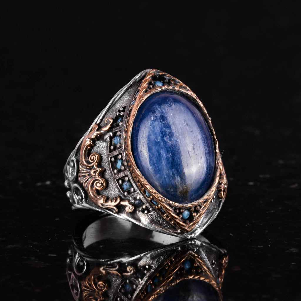 Natural Kyanite Ring, Handcrafted Silver Men's Ring — 5