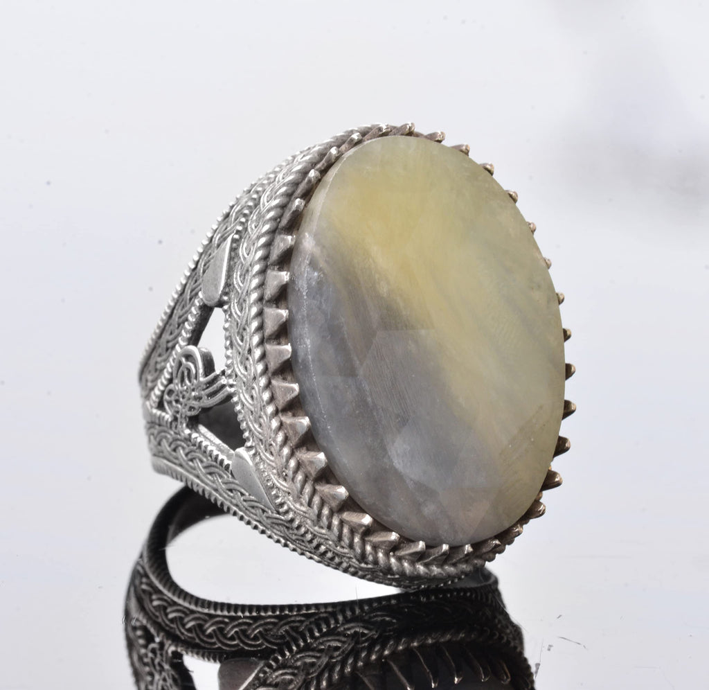 Yellow Sapphire Stone Ring, Ottoman Seal Ring, 925 Sterling Silver Ring — 3