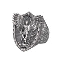KAMBO 925 Sterling Silver Men's Ring Archangel Michael Design – Handmade Shield Protection Ring (Silver)