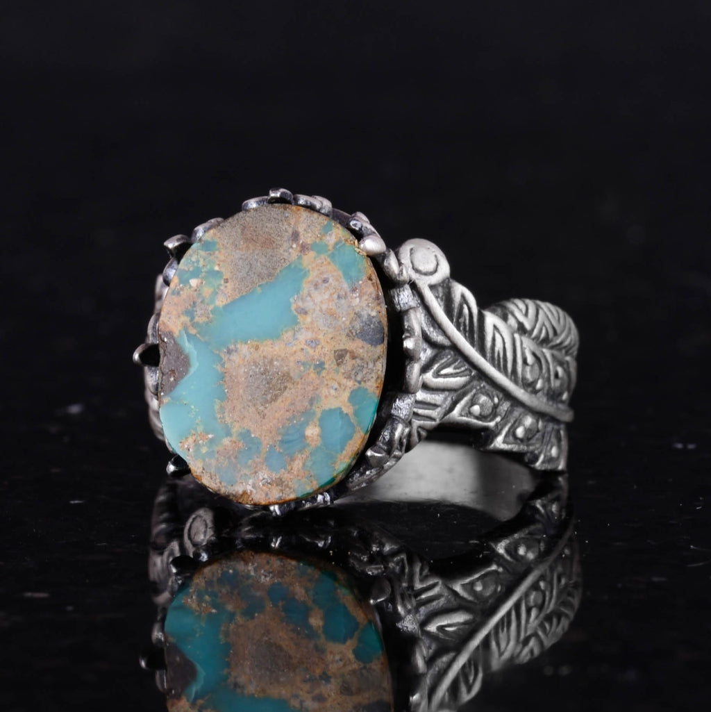 Natural Arizona Turquoise Stone Ring, 925 Sterling Silver Ring (Model-5) — 6