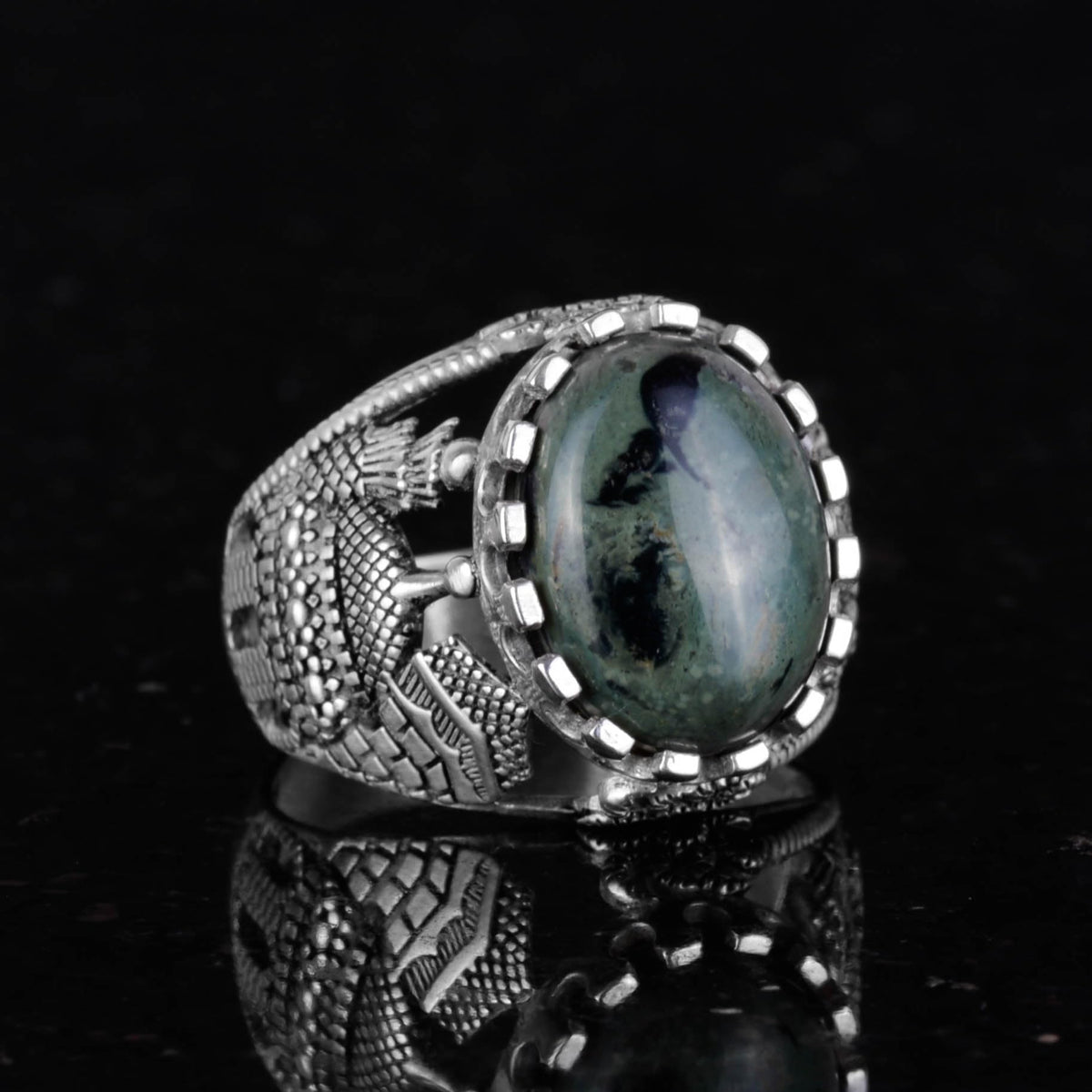 Green Eye Natural Stone Ring - 925 Sterling Silver Men's Ring - Natural Vigor Design — 5