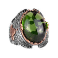 925 Sterling Silver Islamic Men's Ring, Synthetic Peridot Green Stone Ring