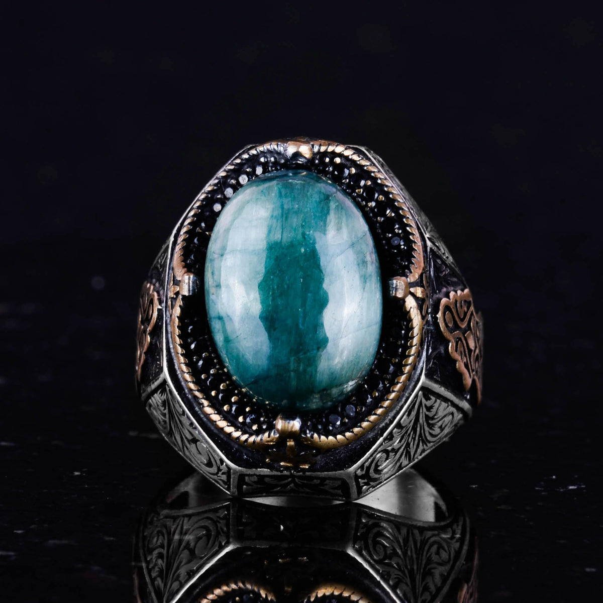 Elegant Handmade Cabochon Emerald Stone Ring, 925 Sterling Silver Ring — 4