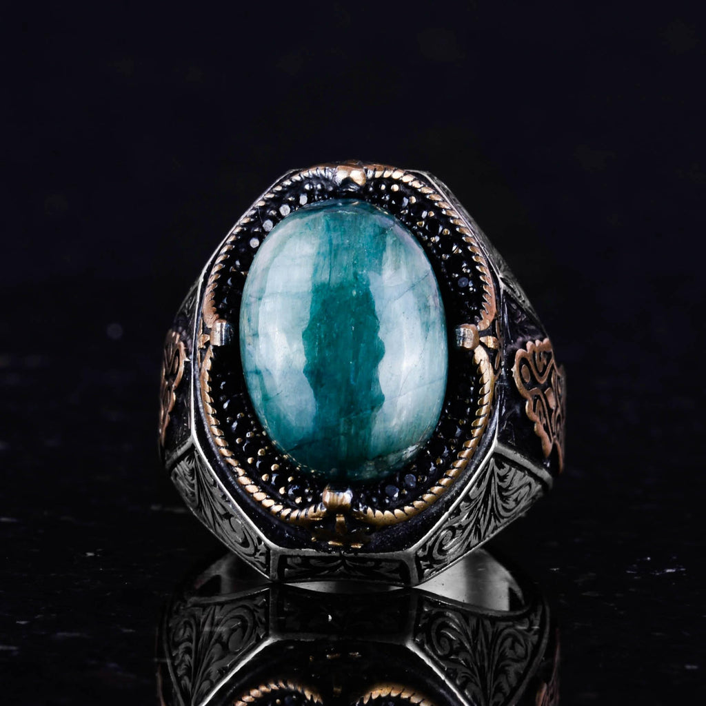 KAMBO Created Stone Ring - Elegant Handmade Men's Ring in 925 Sterling Silver