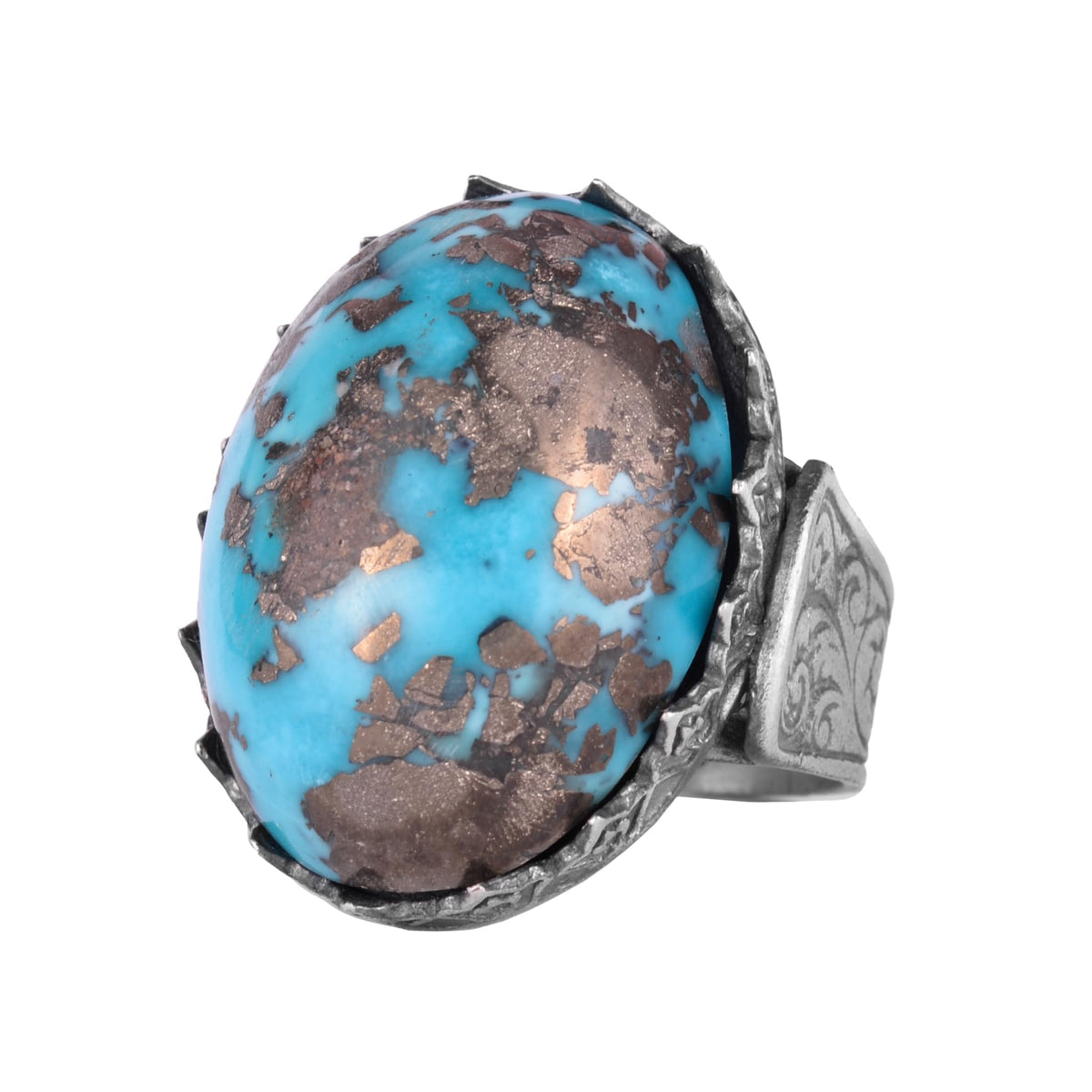 KAMBO 925 Sterling Silver Natural Turquoise Stone Large Men's Ring – Handmade Spiritual Healing Jewelry (Style-3)