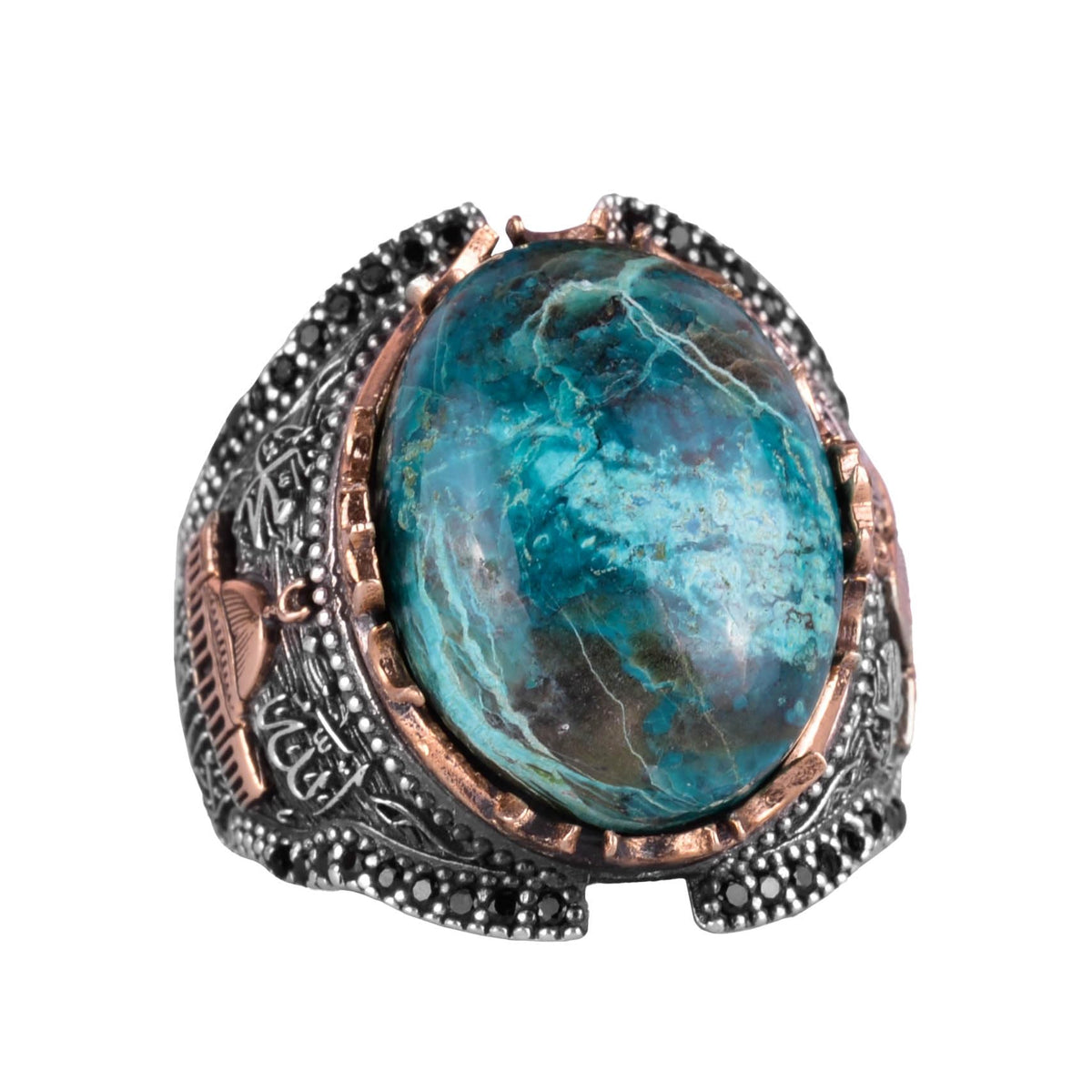 Natural Chrysocolla Stone Ring, 925 Sterling Silver Men's Ring