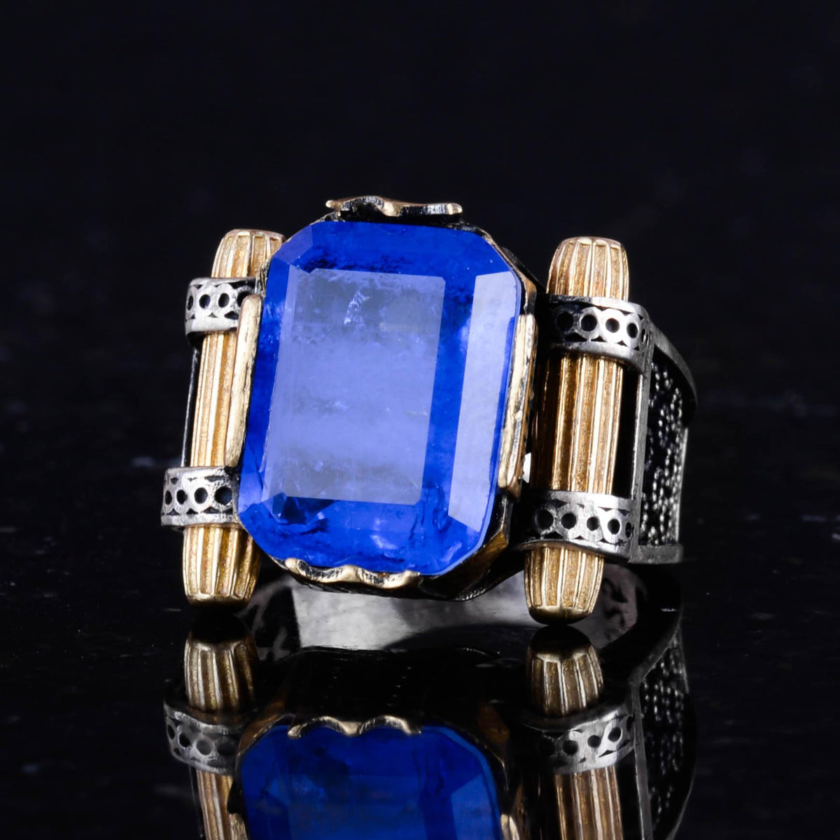 KAMBO Navy Blue Paraiba Stone Ring - 925 Sterling Silver Handmade Ring — 6