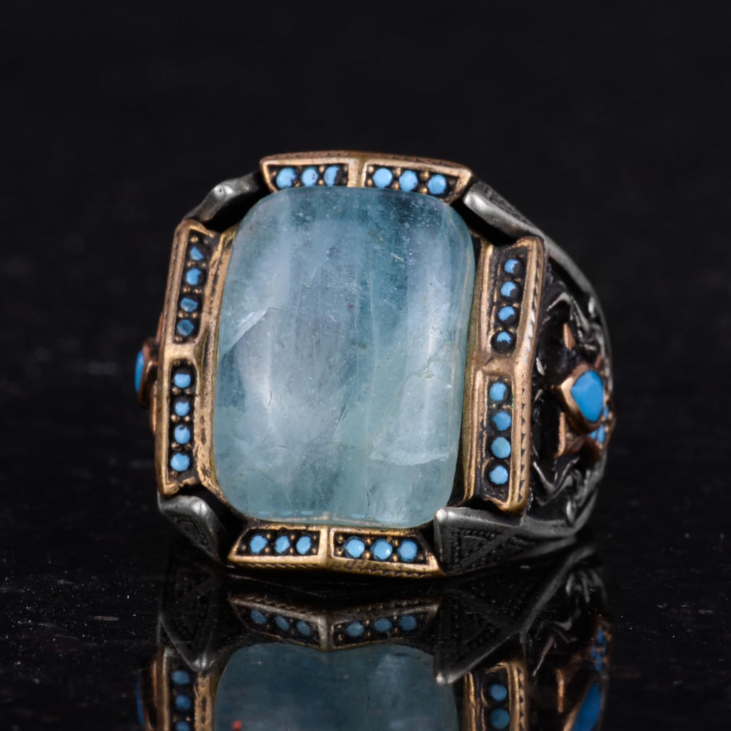Natural Aquamarine Stone Handmade Ring - 925 Sterling Silver (Model-2) — 6