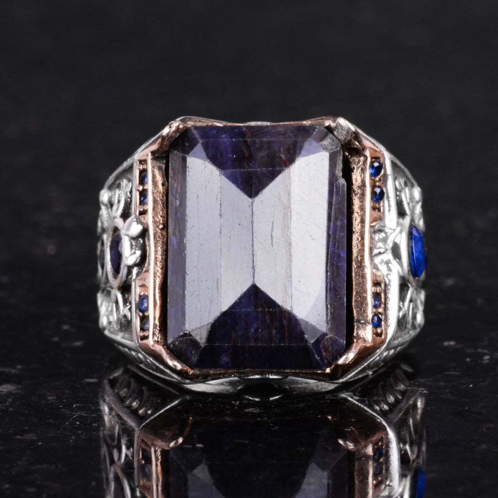 Natural Blue Sapphire Stone Ring - Handmade - 925 Sterling Silver — 4