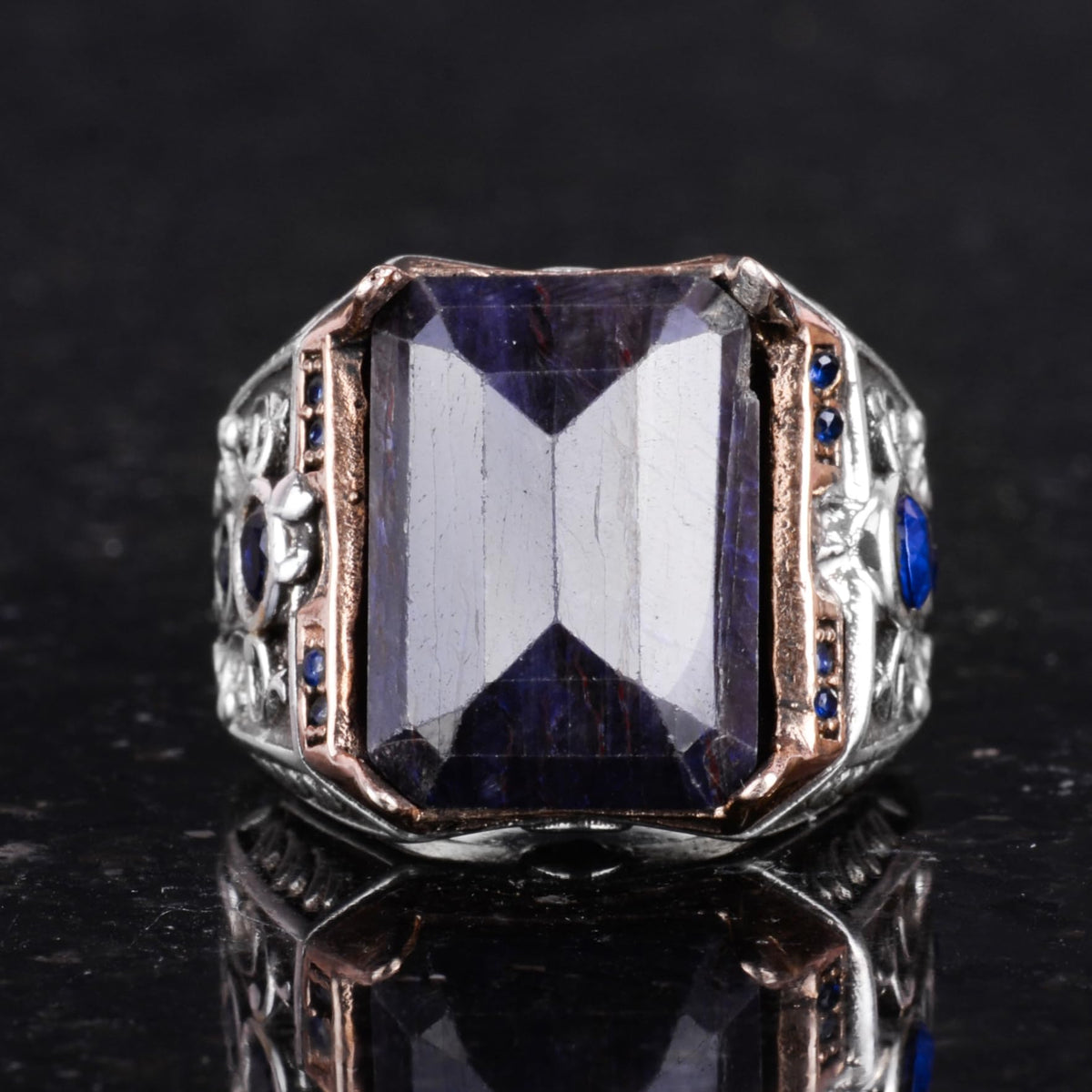 Natural Blue Sapphire Stone Ring - Handmade - 925 Sterling Silver — 4