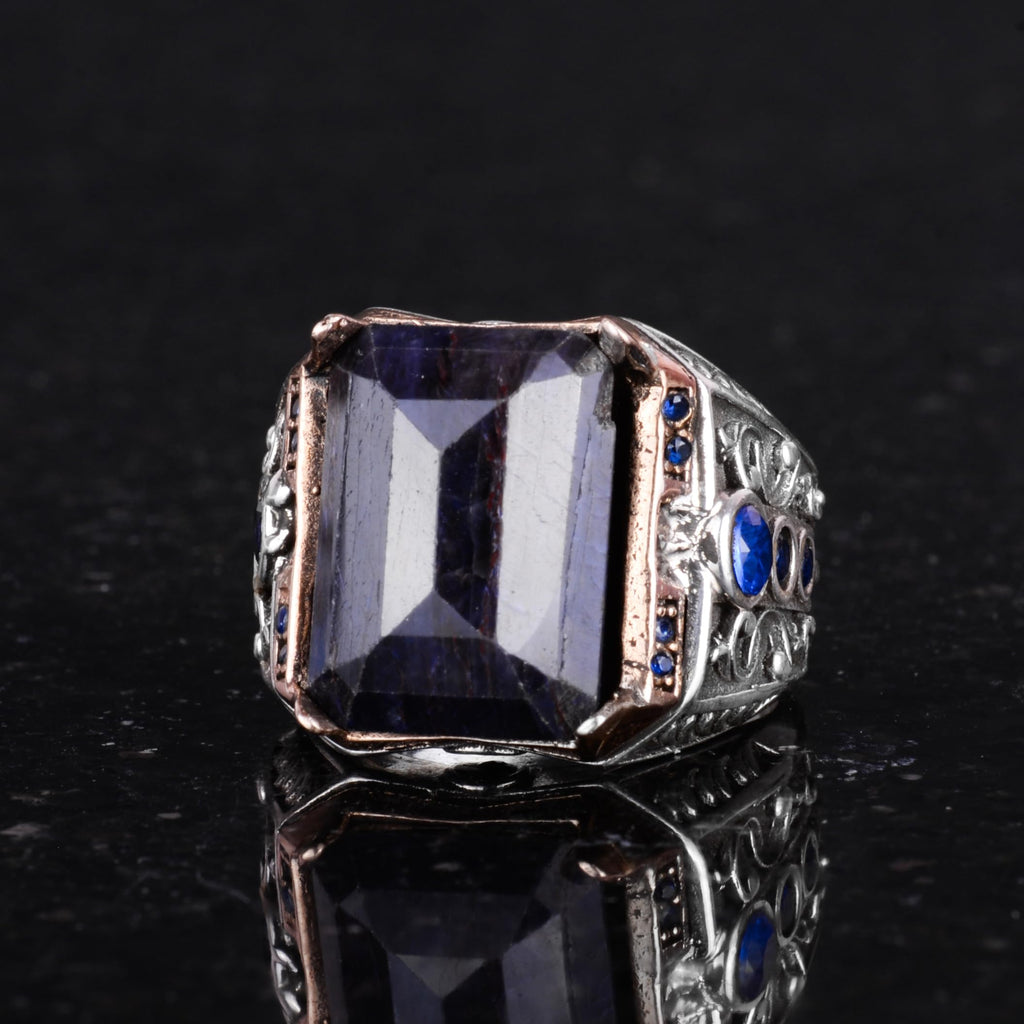 Natural Blue Sapphire Stone Ring - Handmade - 925 Sterling Silver — 6