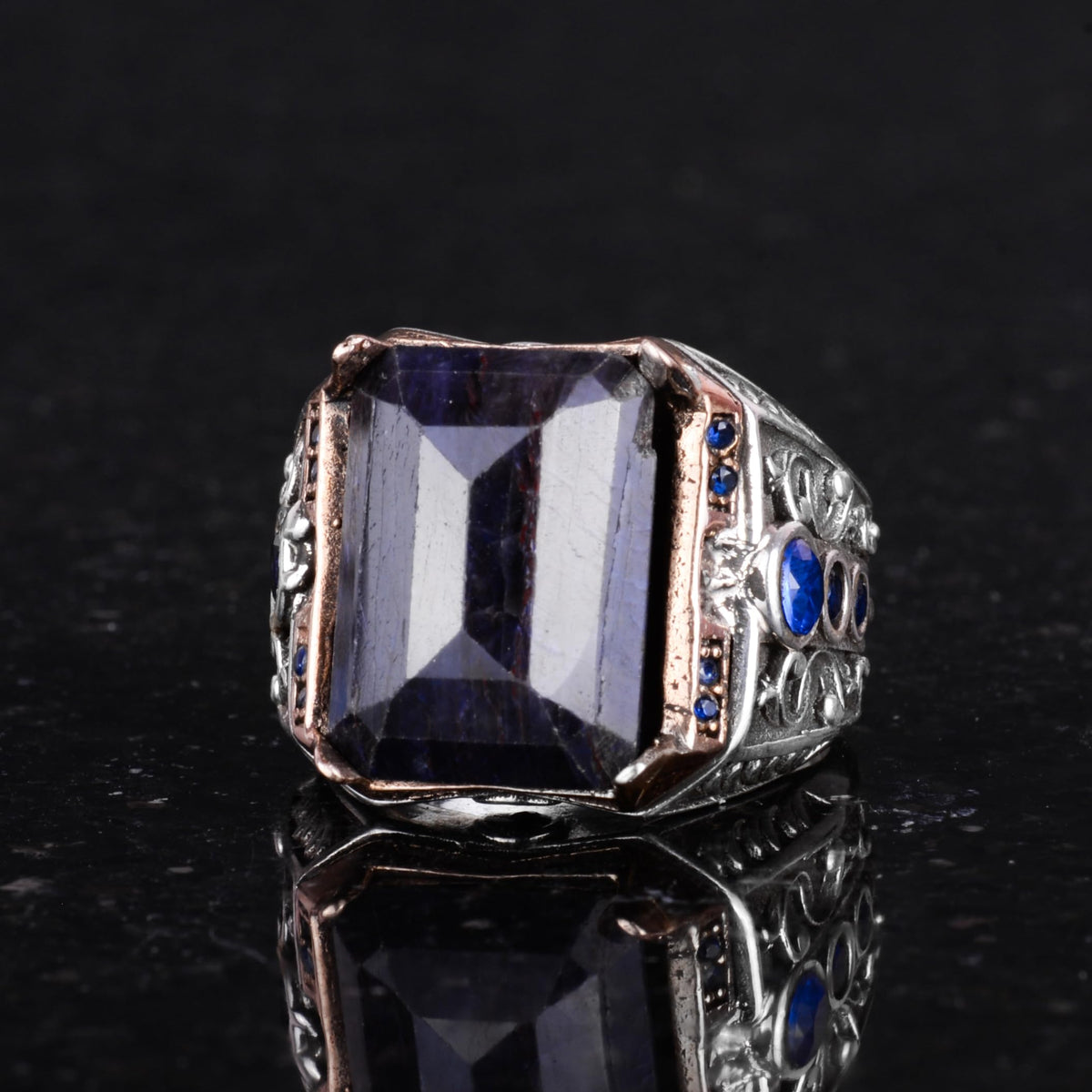 Natural Blue Sapphire Stone Ring - Handmade - 925 Sterling Silver — 6