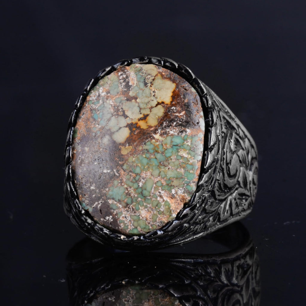 KAMBO Genuine Natural Arizona Turquoise Stone Ring - 925 Sterling Silver Handmade Vintage Men's Jewelry — 6