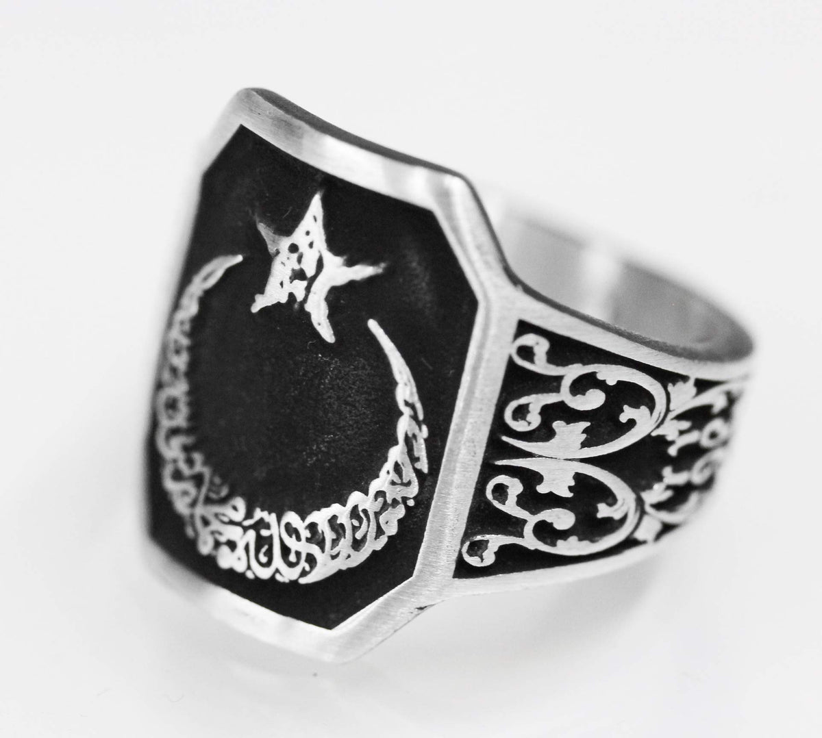 925 Sterling Silver Men's Ring - Moon and Star Design - Elegant Islamic Jewelry — 2