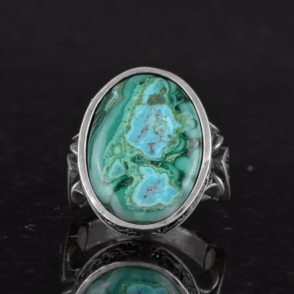 Real Natural Chrysocolla Stone Ring - Handcrafted 925 Sterling Silver - Symbol of Wisdom, Protection, and Spirituality — 4