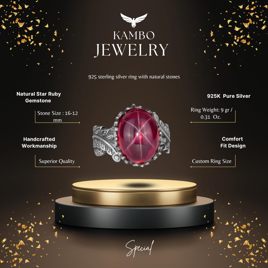 Natural Star Ruby Stone Women's Silver Ring — 2