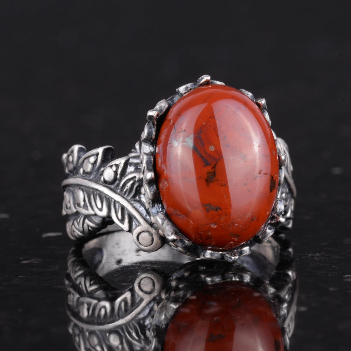 Silver Women's Ring with Natural Red Bloodstone — 5