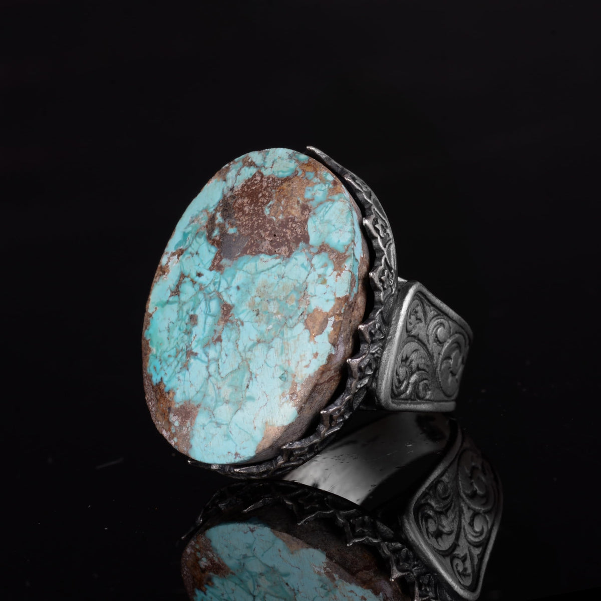 KAMBO 925 Sterling Silver Natural Turquoise Stone Large Men's Ring – Handmade Spiritual Healing Jewelry (Style-7) — 6