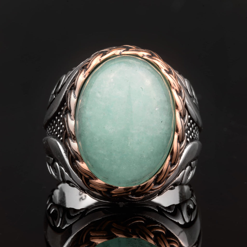 Natural Amazonite Stone Ring - 925 Sterling Silver Men's Ring — 3