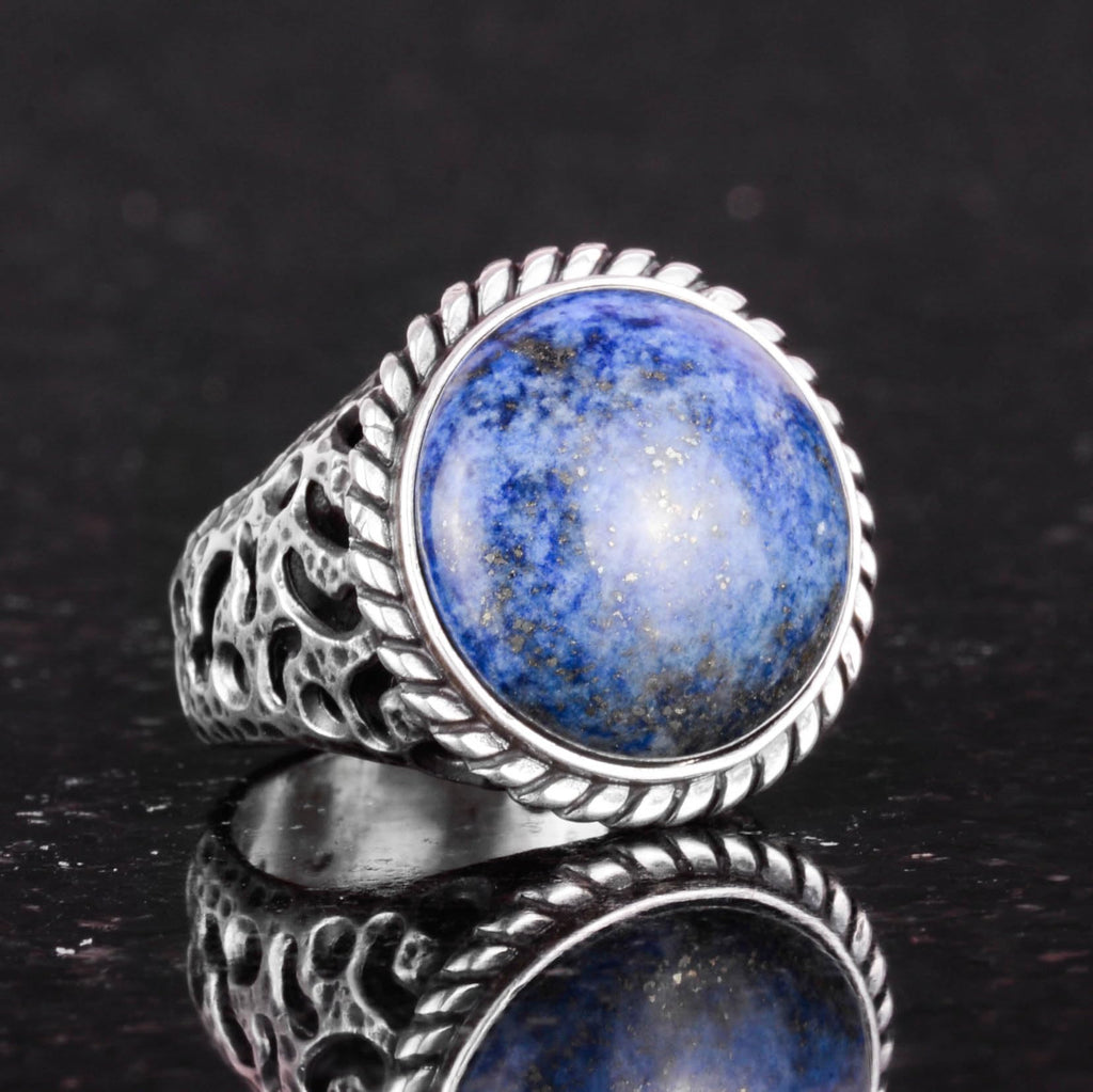 Natural Stone Ring - 925 Sterling Silver Men's Ring with Lapis Lazuli — 4
