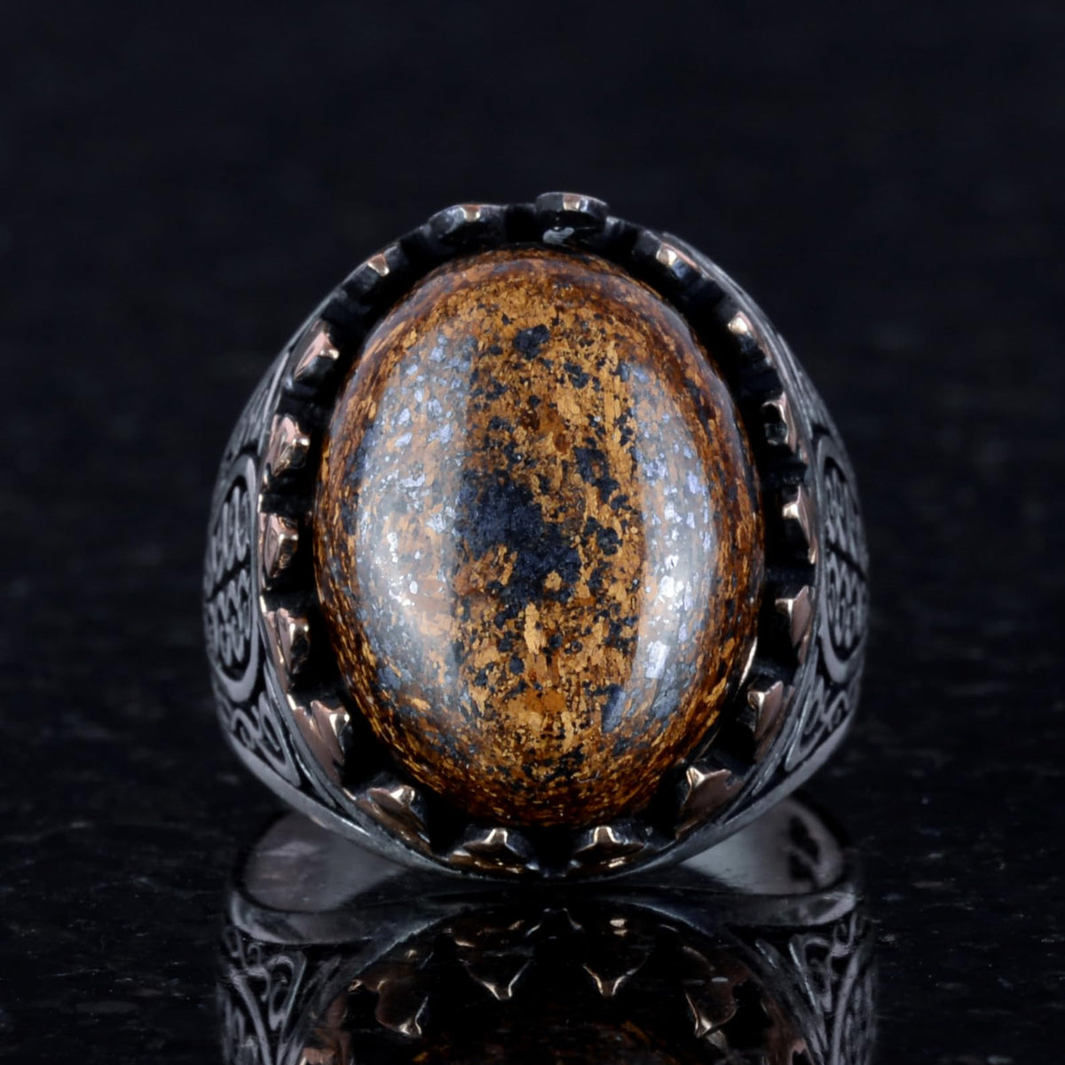 925 Sterling Silver Men's Ring - Handmade Elegance with Bronzite Stone — 2