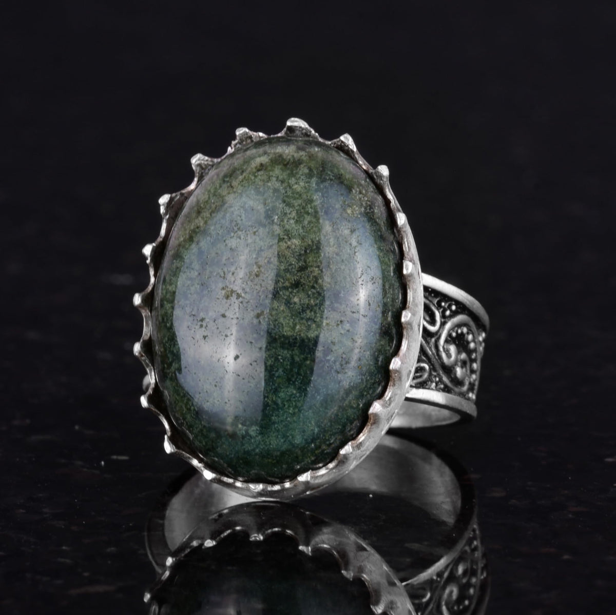 Natural Emerald Stone Ring - 925 Sterling Silver Handmade Ring — 6