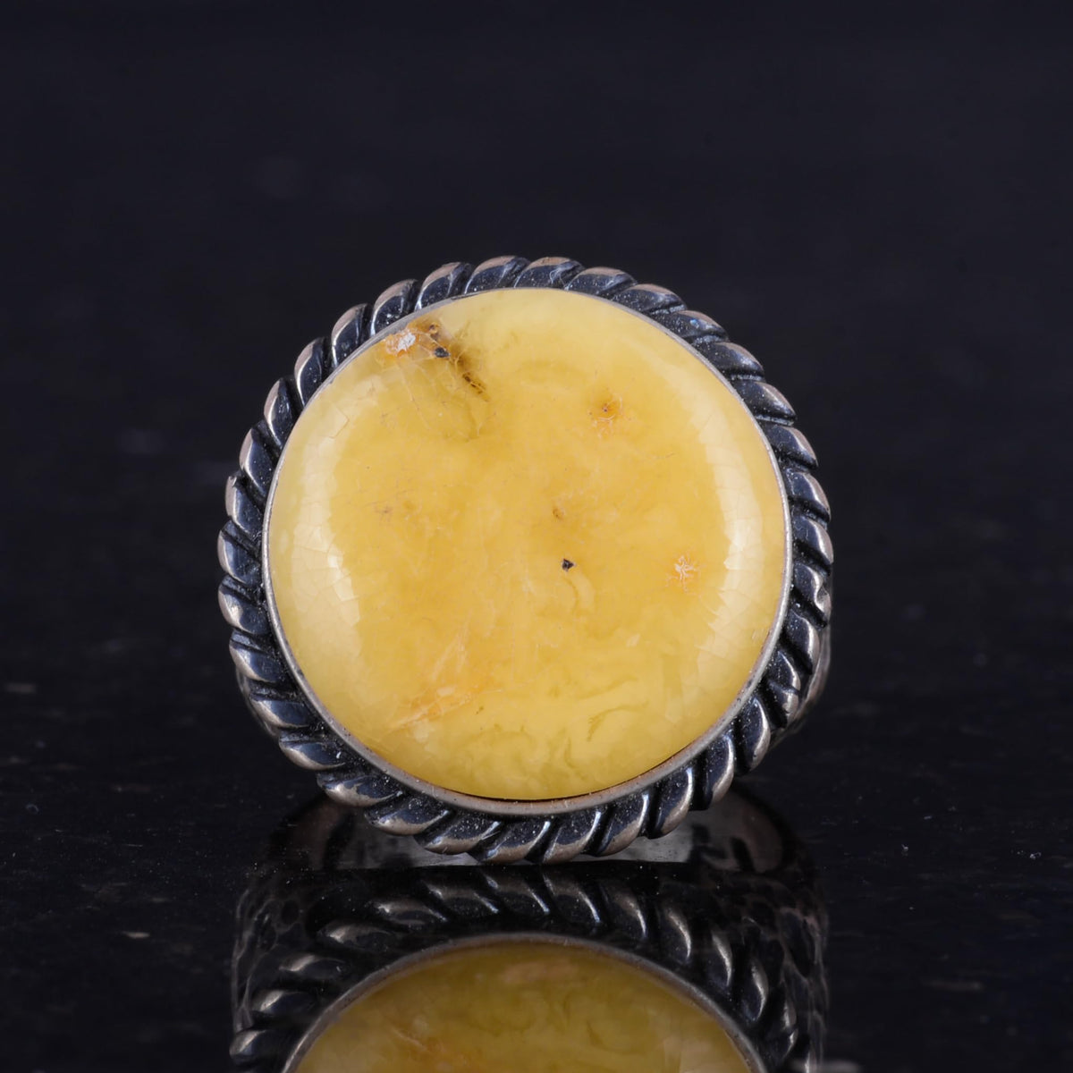 Natural Amber Stone Ring - 925 Sterling Silver Men's Ring — 4