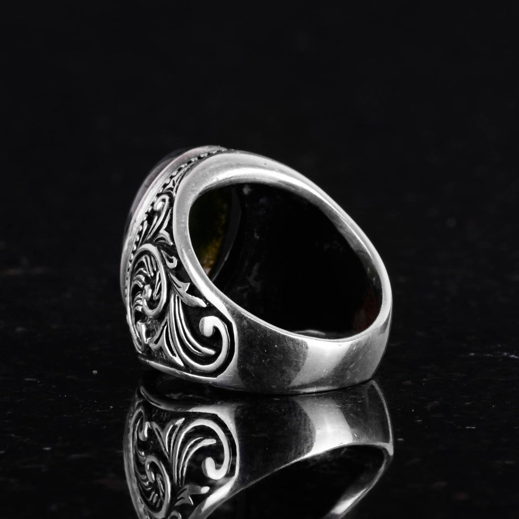 Natural Moss Agate Stone Ring, 925 Sterling Silver Men's Ring — 5