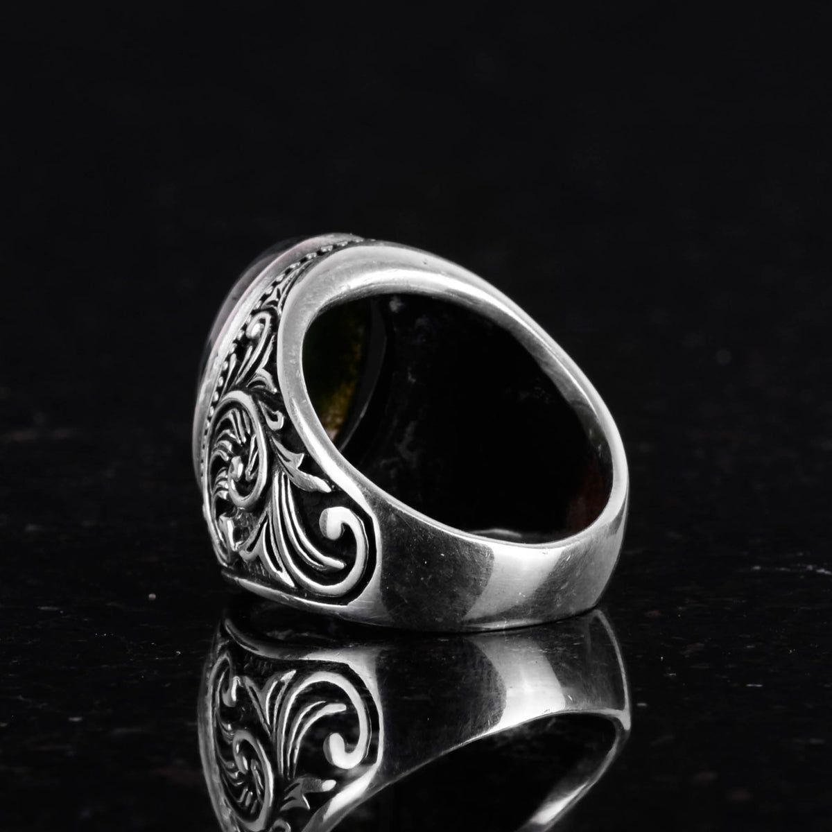 Natural Moss Agate Stone Ring, 925 Sterling Silver Men's Ring — 5