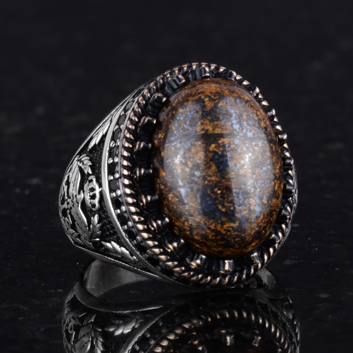 Natural Bronzie Stone Handmade Eagle Ring - 925 Sterling Silver — 5