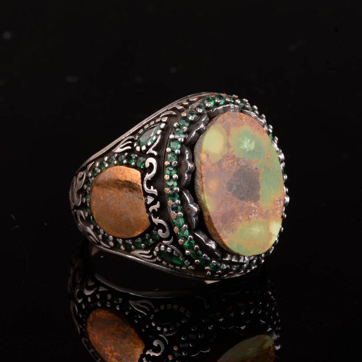 Natural Arizona Turquoise Stone Ring - Minimalist 925 Sterling Silver Men's Ring — 4