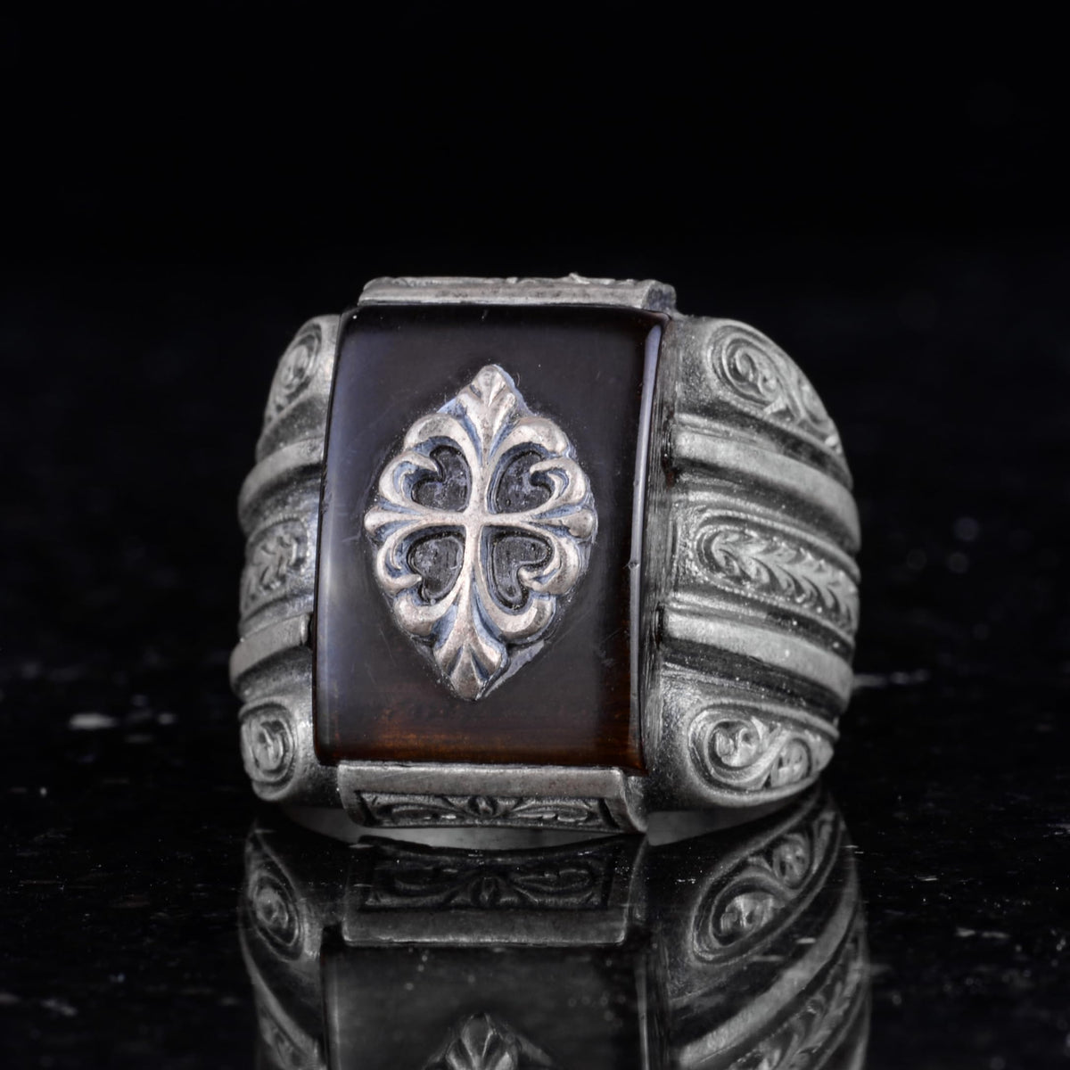 Silver Ring - Agate Stone, Vintage Design — 4