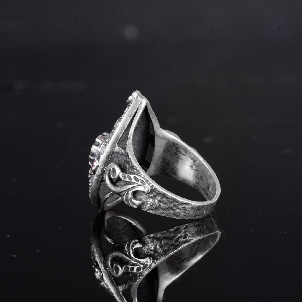 KAMBO 925 Sterling Silver Unisex Sultan Ring – Ruby and White Zircon Stone Tear Ottoman Design – Handmade Vintage Royal Jewelry — 7