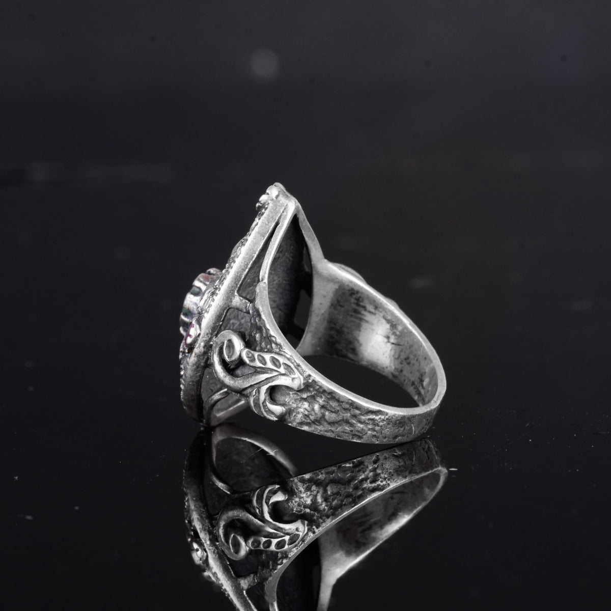 KAMBO 925 Sterling Silver Unisex Sultan Ring – Ruby and White Zircon Stone Tear Ottoman Design – Handmade Vintage Royal Jewelry — 7
