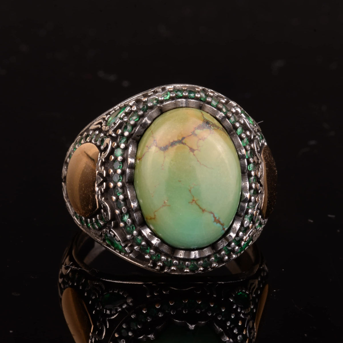 Natural Arizona Turquoise Stone Ring, Minimalist 925 Sterling Silver Men's Ring — 5