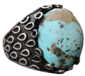 Genuine Real Arizona Turquoise Gemstone Ring, 17.00 Carat, Solid Sterling Silver Men's Turquoise Ring