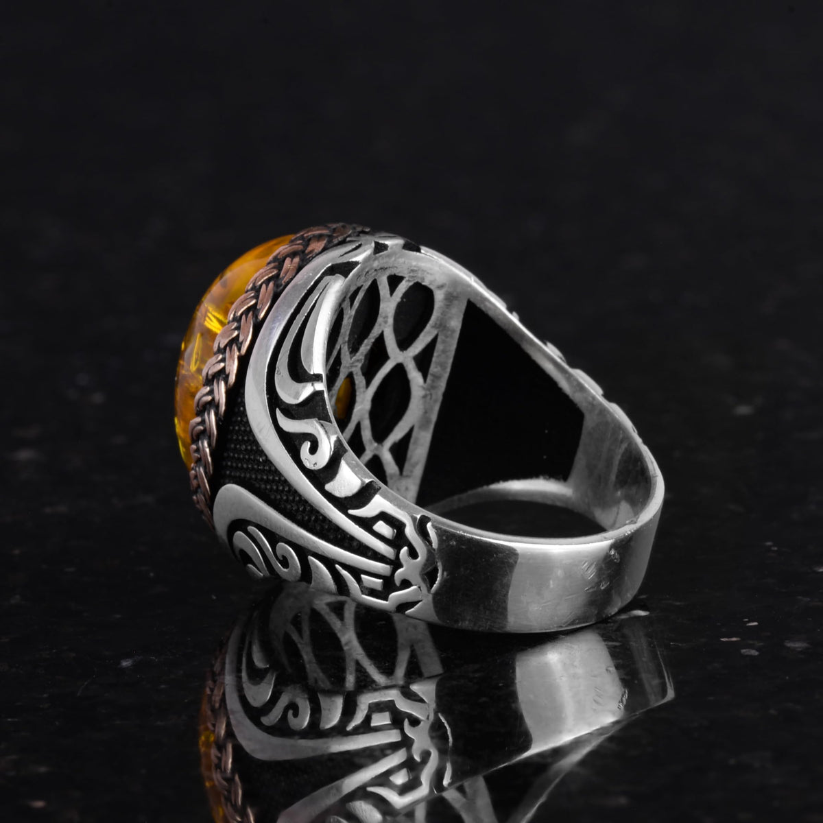 925 Sterling Silver Ring - Synthetic Stone Silver Ring - Handmade Ring (Synthetic Amber) — 7