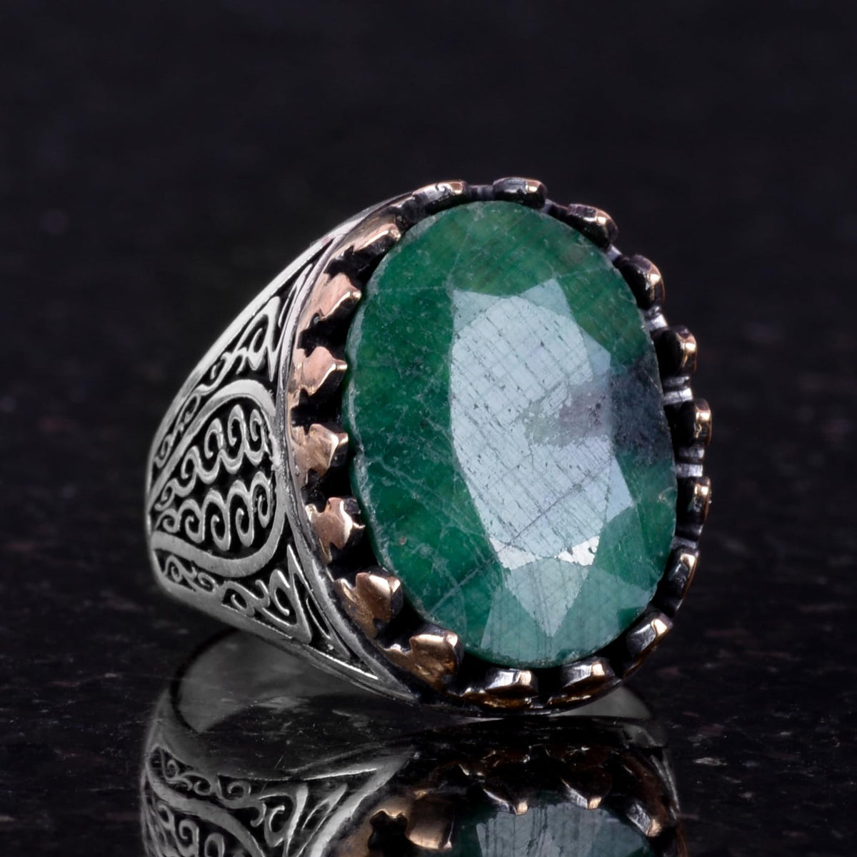 925 Sterling Silver Men's Ring - Handmade Elegance with Emerald Stone — 4
