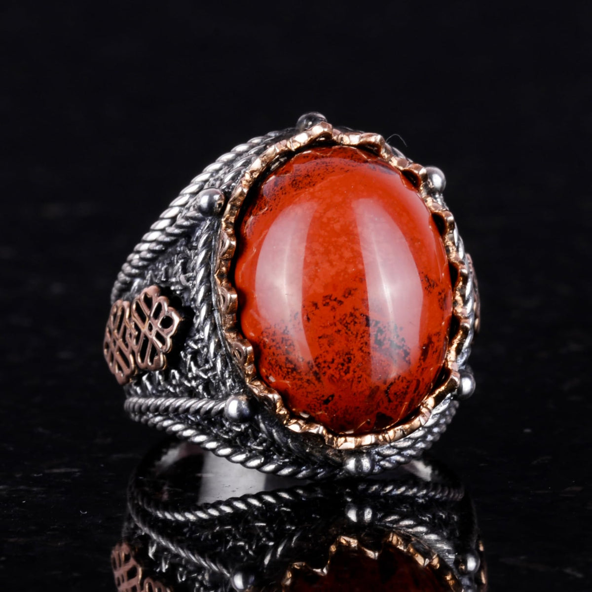 925 Sterling Silver Ring, Handmade Natural Red Bloodstone Ring — 5