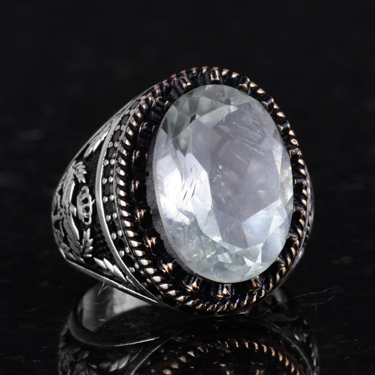 Natural Green Amethyst Stone Handmade Eagle Ring - 925 Sterling Silver — 4